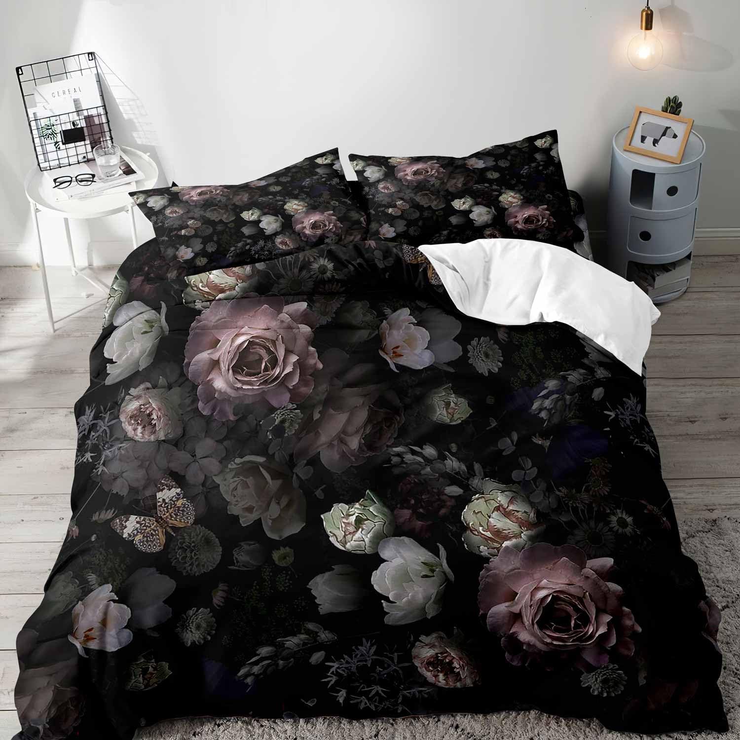 Aesthetic Floral Duvet Cover - Black Floral Duvet Cover Queen Bedding