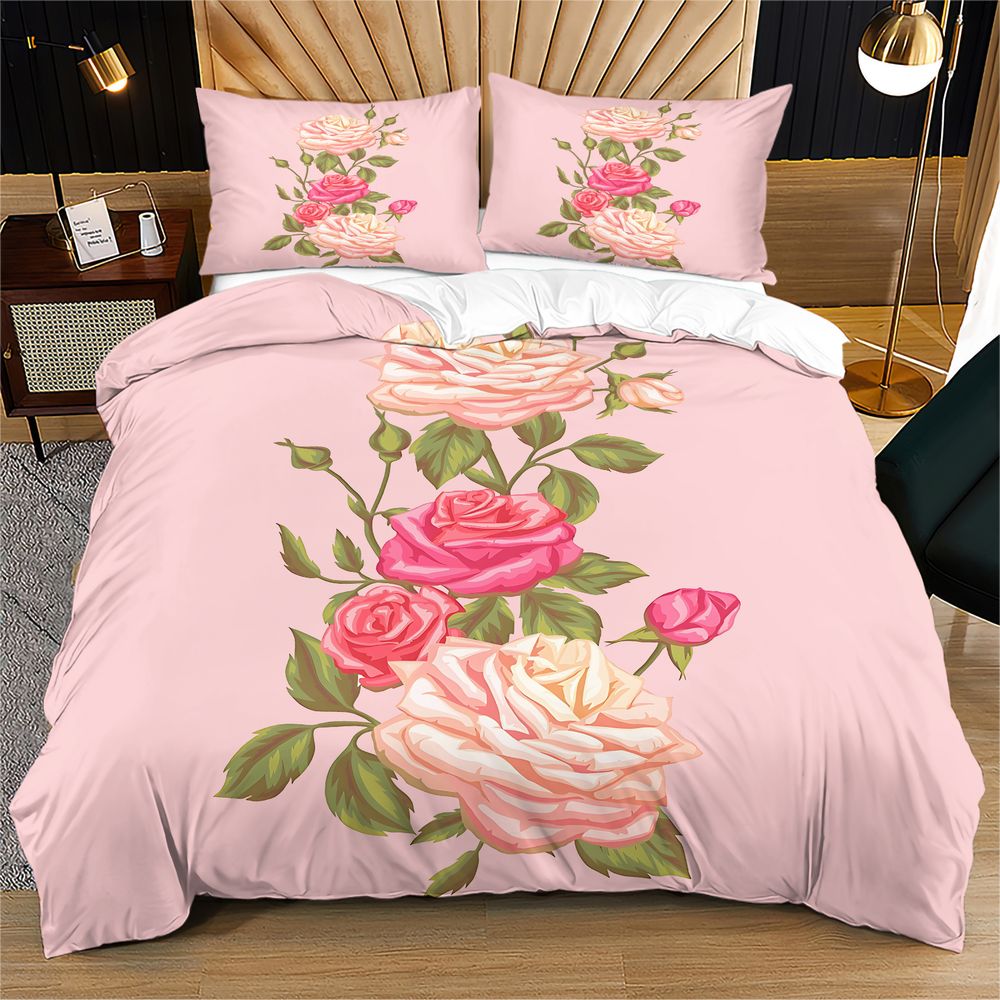 Aesthetic Floral Duvet Cover - Soft Pink Rose Floral Print Duvet