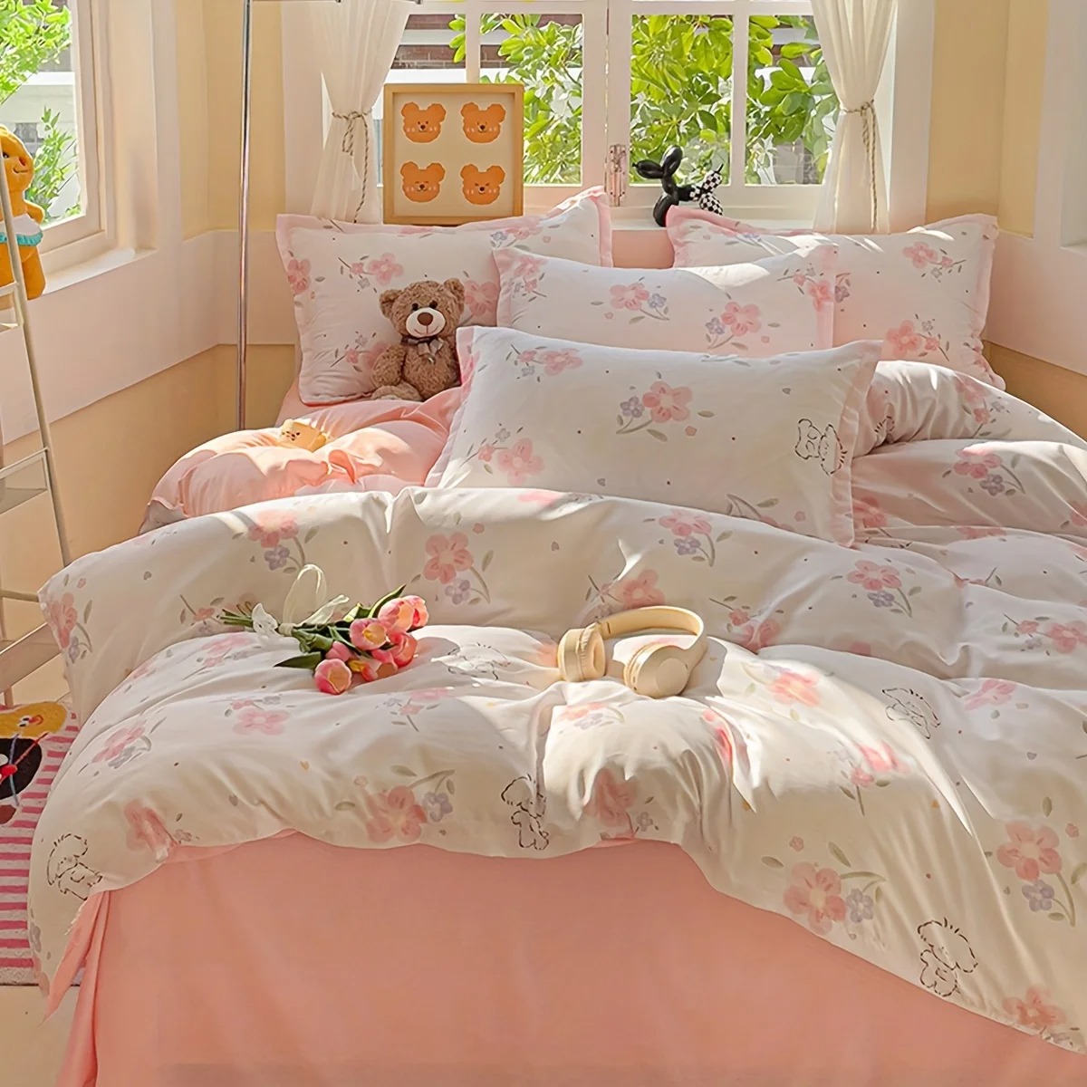 4Pcs Soft Plain Floral Plant P - Duvet Cover Sets With Zipper review and price