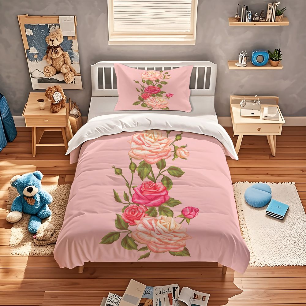 Soft Pink Rose Floral Print Du - Aesthetic Floral Duvet Cover review and price