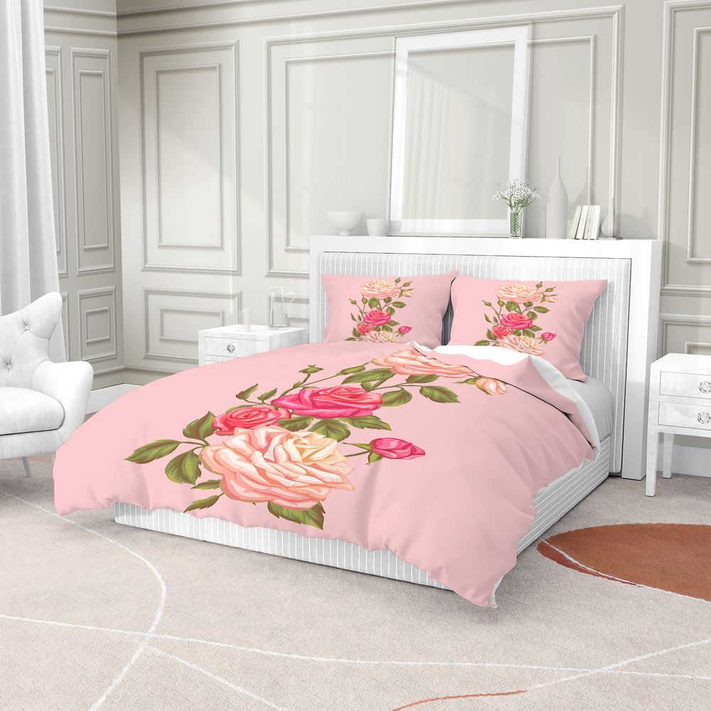 Soft Pink Rose Floral Print Du - Aesthetic Floral Duvet Cover review and price