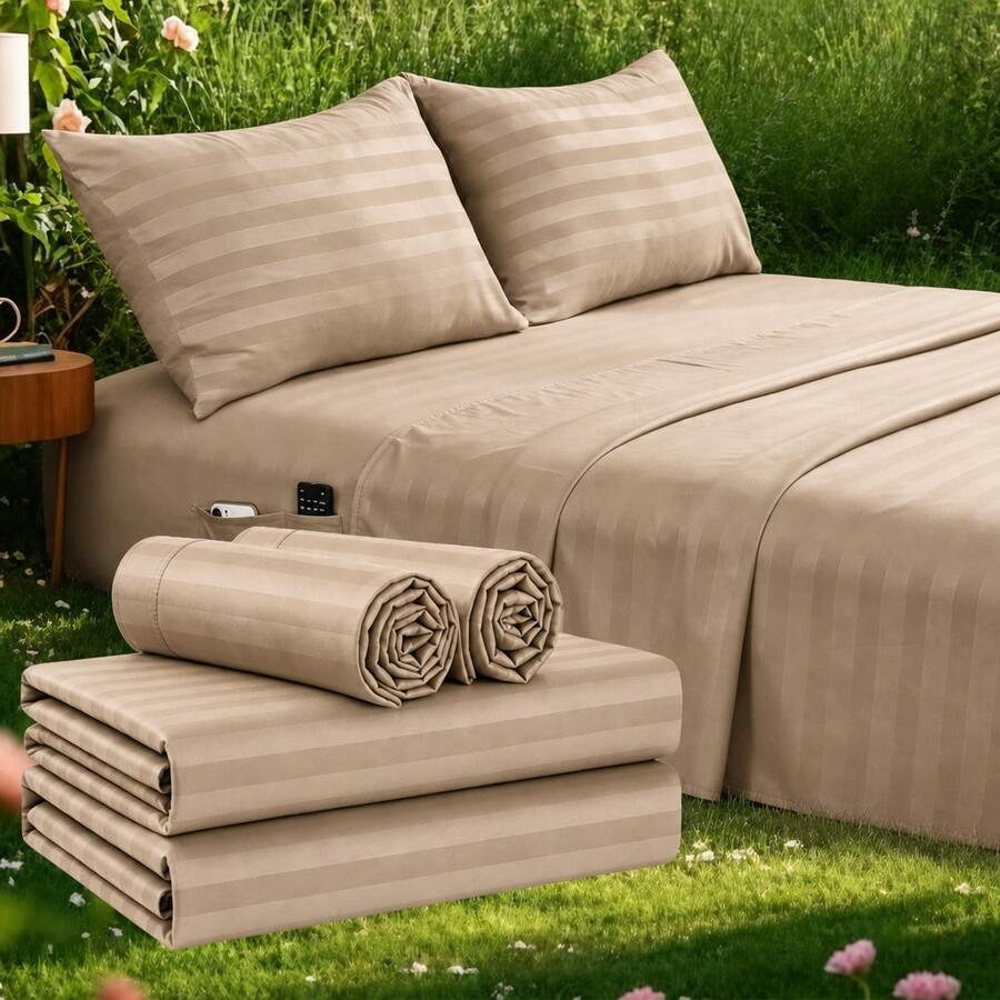 Striped Cooling Sheets Set Kin - Fitted Bed Sheets Deep Pocket review and price