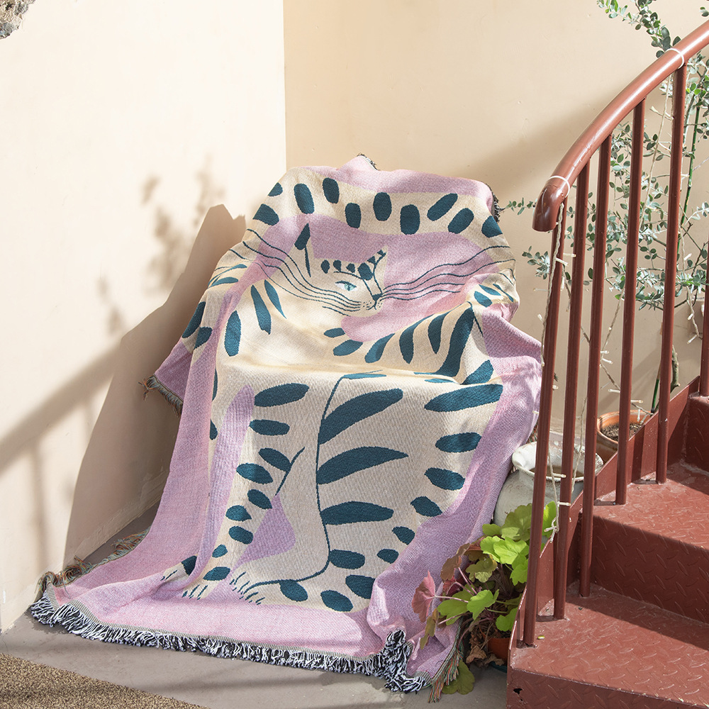 Boho Abstract Cat Jacquard Thr - Boho Throw Blanket Fringe review and price