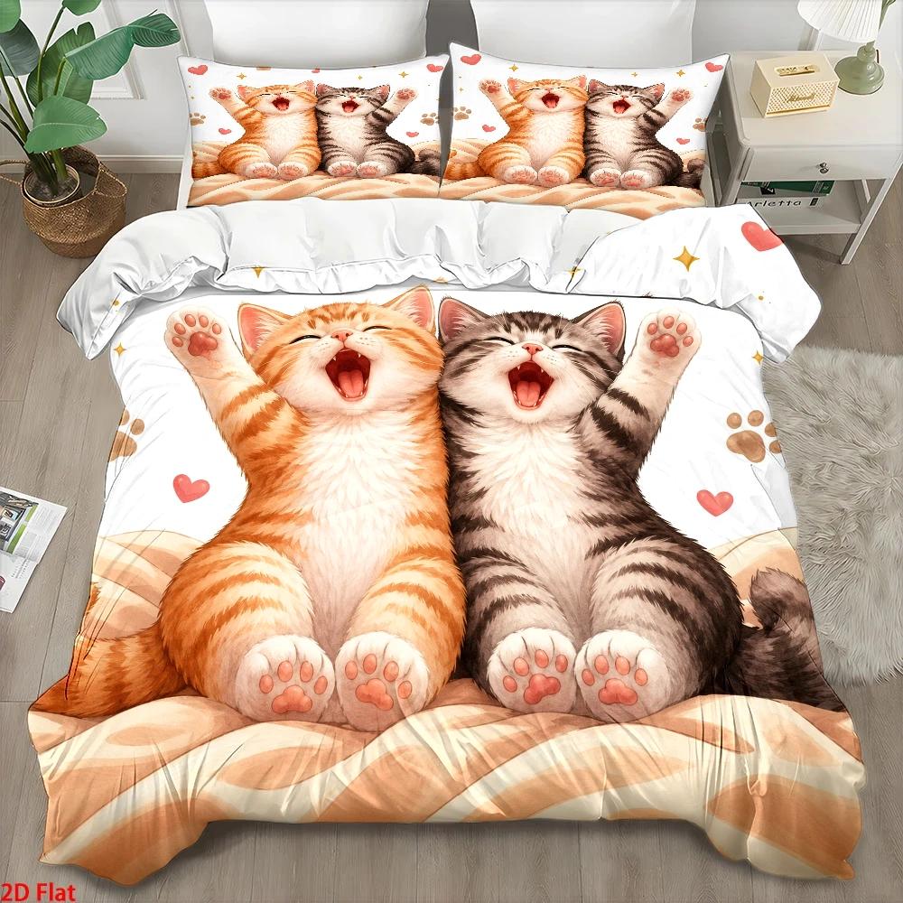 3Pc Cute Cat Print Duvet Cover - Duvet Cover Sets With Zipper review and price