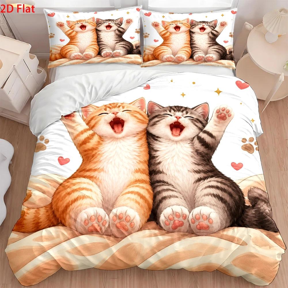 3Pc Cute Cat Print Duvet Cover - Duvet Cover Sets With Zipper review and price