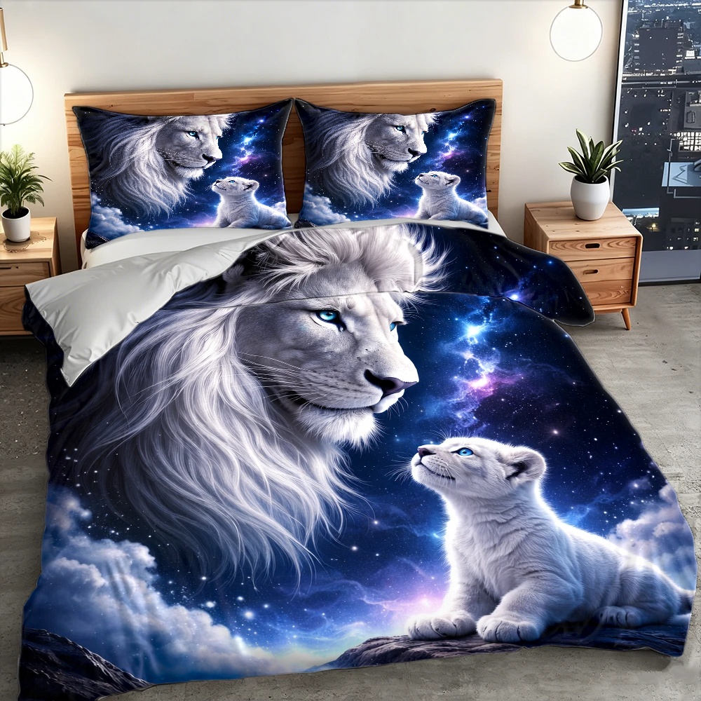 3Pc Starry Sky Lion Parent-Chi - Duvet Cover Sets With Zipper review and price