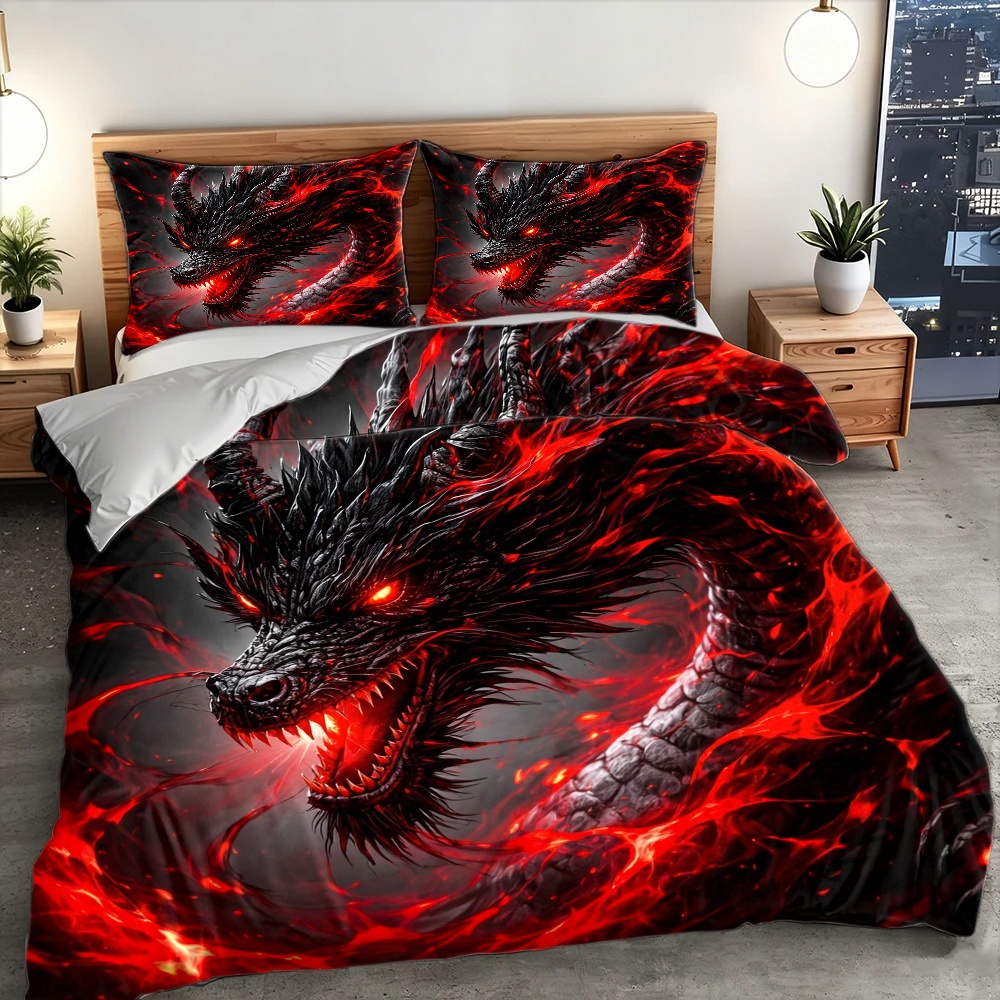 3Pc Dark Dragon Duvet Cover Se - Duvet Cover Sets With Zipper review and price