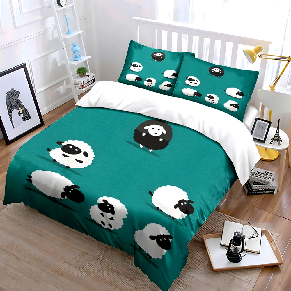 Cartoon sheep and a black one  - Duvet Cover Sets With Zipper review and price