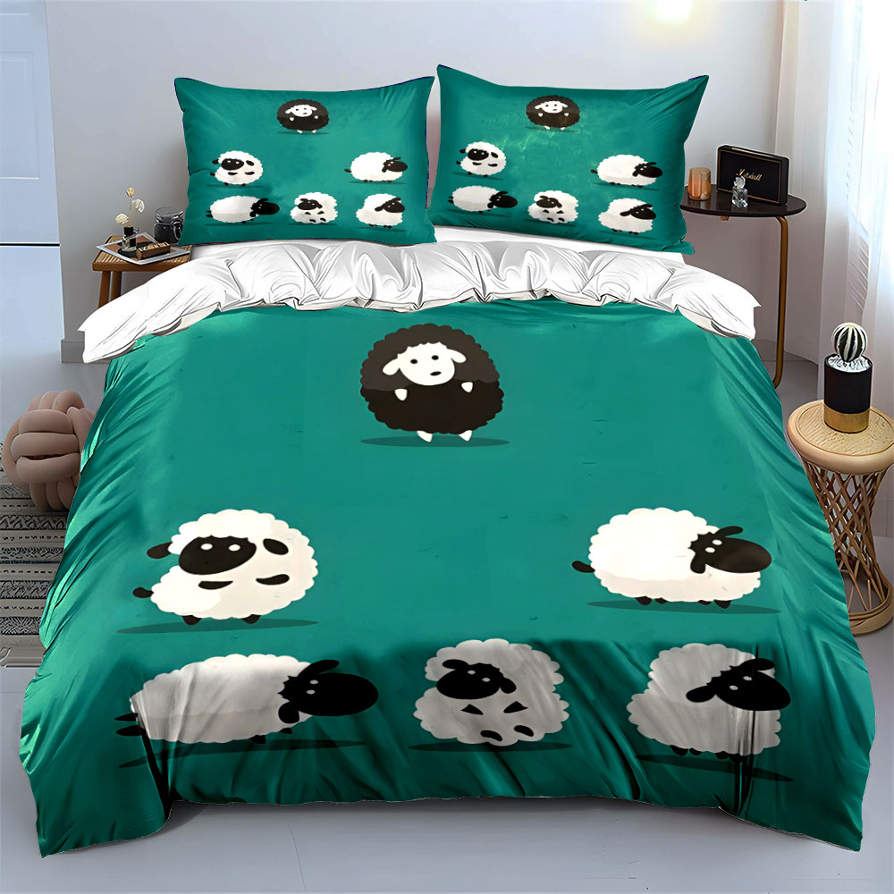 Cartoon sheep and a black one  - Duvet Cover Sets With Zipper review and price