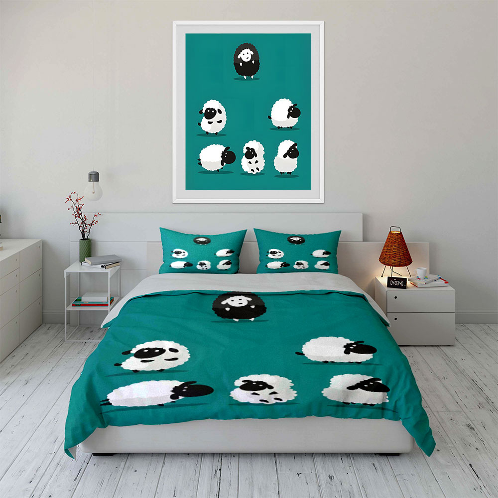 Cartoon sheep and a black one  - Duvet Cover Sets With Zipper review and price