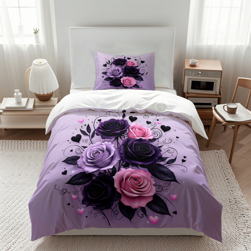 Purple Black Pink Rose Heart D - Aesthetic Floral Duvet Cover review and price