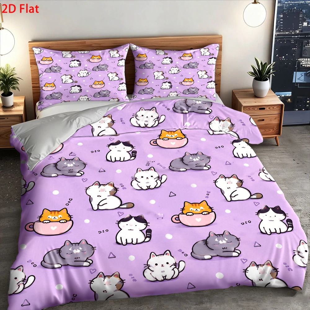 3Pc Cute Cat Print Duvet Cover - Duvet Cover Sets With Zipper review and price